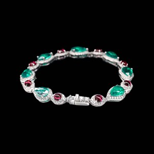 Braccialetto a catena in argento 925 di lusso con smeraldo <span class=keywords><strong>rubino</strong></span> Zirconia Halo braccialetti di alta gioielleria per il matrimonio - Product Image 3