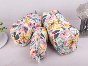 3-Piece Vintage Cotton Cosmetic Case <b>with</b> <b>Zipper</b> Closure Eco-Friendly Water Resistant Durable Small Size Travel Ready Gift Idea - Product Image 4