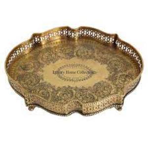 Decoración de centro de mesa de bandeja hecha de latón con estilo único de Color dorado de alta graduación de diseñador Vintage para bodas y fiestas - Product Image 1