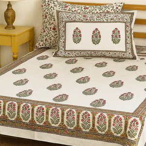 ชุดผ้าปูที่นอน3ชิ้นสีขาวระบายความร้อนแบบคลาสสิกผ้าคอตตอน100% เป็นมิตรกับสิ่งแวดล้อมลายดอกไม้สไตล์อินเดียขนาดใหญ่ - Product Image 1