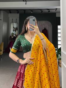 Collection Lehenga Choli en soie Tussar à la demande avec travail en feuille d'impression complexe et décoration en dentelle pour les fêtes de la mariée - Product Image 6