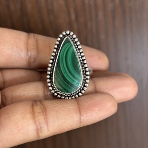 Bagues en laiton plaqué, style bohème, avec malachite en forme de poire sertie, bijoux en vrac pour fiançailles et soirées - Product Image 3