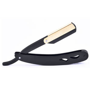 Maquinilla de afeitar recta profesional de acero inoxidable de un solo filo, afeitado de garganta de peluquero negro y dorado, cuidado personal - Product Image 1