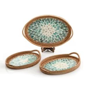 Bandeja de servicio de yute perla madre hecha a mano de lujo moderno Bandeja decorativa de Navidad de gran venta para bodas y fiestas - Product Image 4