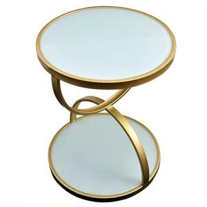 Ensemble de table basse moderne de luxe avec plateau en marbre et base en métal doré, hauteur réglable et personnalisable pour salon - Product Image 2