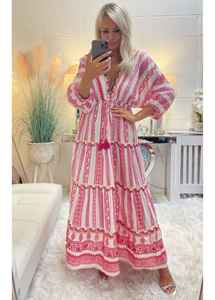 Imprimé étage longueur grande taille trois quarts manches col en v femmes décontracté longue robe Maxi - Product Image 3