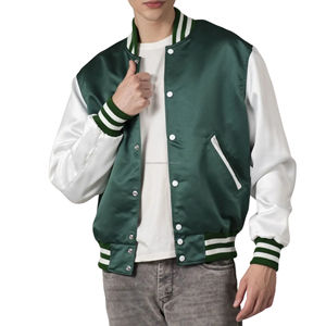 Chaqueta Varsity Ligera de Satén Ecológico con Parches, Estilo Retro Brillante para Hombre, Uniforme de Equipo Americano, Suministro al por Mayor Personalizado - Product Image 1