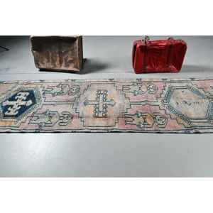 Alfombra de 2.9x11.8 pies, Alfombra Turca Vintage, Alfombra de Lana Herki Azul - Product Image 3