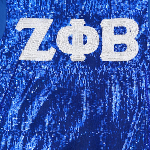 100 algodón Zeta Phi Beta hermandad lentejuelas bordadas letras griegas camiseta azul real brillo griego vida ropa moda camisa - Product Image 6