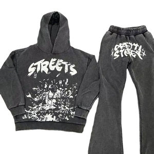 ชุดวอร์มแทรคสูทผ้าฝ้ายพรีเมียมสำหรับฤดูหนาว ผลิตตามสั่ง พร้อมฮู้ดดี้ กางเกงขายาว ลวดลายฟอกสี ปักลายเพชร ปักลายสกรีน - Product Image 1