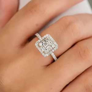 Authentique bague de fiançailles en or blanc véritable 14 carats pour femmes grappe de diamants exquise pour les mariages 100% vraies fêtes en diamant fin - Product Image 6