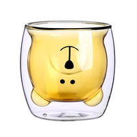 Tasse à café ours en verre de dessin animé à double paroi résistant à la chaleur à haute teneur en borosilicate vente en gros