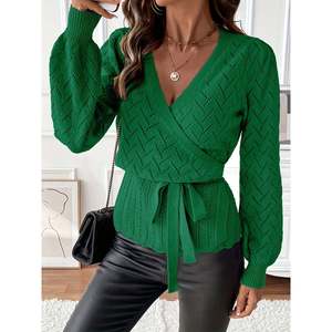 Women's Crocheted Open-Knit V-Neck Long <b>Sleeve</b> <b>Cardigan</b> Casual Buttoned Style for Spring Summer & Winter - Product Image 2