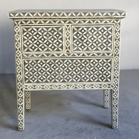 Incrustation d'os rectangulaire de haute qualité et bois 7 tiroirs Buffet à 2 portes en incrustation d'os noir Table de console Table de buffet en os