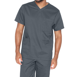 Unisex colores sólidos hombre cuello en V Top manga corta Hospital enfermera uniforme Scrub XL Lab Coat estilo ropa de trabajo OEM precio al por mayor - Product Image 4