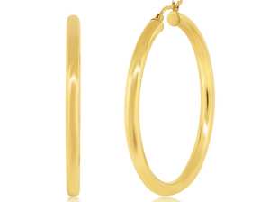 Plata de Ley. Pendientes de aro de 4MM chapados en oro 925 en tamaños de 20MM a 70MM - Product Image 3