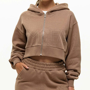 Custom Zipper Crop <b>Hoodie</b> For Woman Anti-Wrinkle & Breathable Material <b>Trendy</b> Streetwear Style - Product Image 4