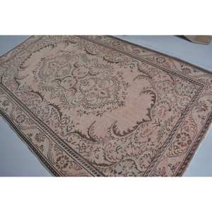 Vintage Turkish Rug Beige <b>Brown</b> 5.5 X 8.9 ft <b>Wool</b> Flat Weave with Patchwork Pattern for Living Room Decorations Hallway Use - Product Image 4