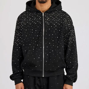 Custom Rhinestone Hoodies OEM Manufacturer 100% Cotton Fleece Eco-Friendly Sparkle Stone Design Men's Winter Breathable Quick - Product Image 2