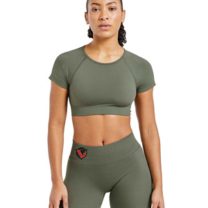 Haut de sport pour femme, été, coton écologique, respirant, manches courtes, devant ouvert, entraînement, uni, coupe sans couture, yoga - Product Image 1