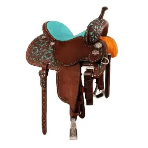 SK InternationalWestern комплект для седла лошади, кожаное сиденье, дерево, индивидуальный стиль, цвет, замшевый волоконный тип барабана