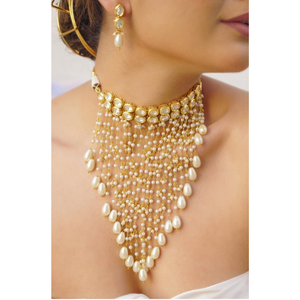 Luxury Gold-Plated Kundan <b>Pearl</b> <b>Choker</b> Necklace with Cascading <b>Pearl</b> Strings Bridal Statement Neckpiece Indian Wedding &Festive - Product Image 1