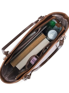 Bolso Tote Estructurado de Cuero Color Bronceado con Diseño de Caramelo, Correa Única, Cierre de Cremallera, Resistente al Agua para Uso Diario - Product Image 3