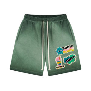 Pantalones cortos de algodón para hombre de estilo callejero, pantalones cortos digitales de cintura elástica lavados con cordón de Terry francés ecológico, OEM - Product Image 1