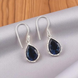 Boucles d'oreilles en topaze bleue de Londres, pierres précieuses, argent sterling 925 plaqué or, bijoux faits à la main, cadeau d'anniversaire et de célébration pour femmes - Product Image 1