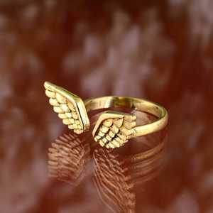 Fashionable Dinty Angel Wing <b>Ring</b> 18k Gold Plated Brass Handmade <b>Open</b> Band <b>Ring</b> Statement Animal Wing Wholesale <b>Ring</b> For Women - Product Image 4