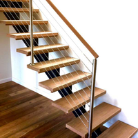 Escalier droit en chêne massif blanc pour villa moderne, avec rampe en verre trempé, pour appartement