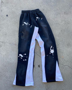 Wholesale Custom Logo Fleece Joggers Sweatpants 100% Cotton Acid Wash French Terry Baggy Stacked Flare <b>Sweat</b> <b>Pants</b> <b>Men</b> - Product Image 5