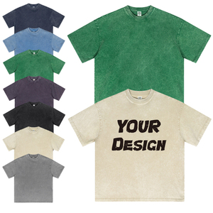 T-shirt pour homme en coton 100% tricoté, poids lourd, logo personnalisé, lavage à l'acide, vintage, délavé, coupe classique, écologique - Product Image 1