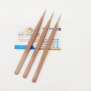 Pinces à extensions de cils, poignée en fibre, couleur marron, pointe dorée, 45 degrés, pinces à isolation pour cils - Product Image 6