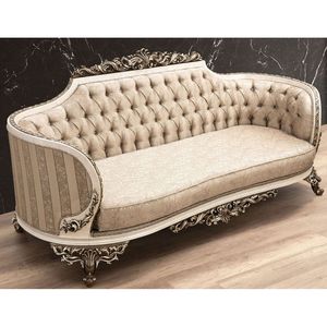 Luxueux canapé capitonné en acajou sculpté à la main avec cadre orné-Canapé élégant de style victorien rembourré en tissu - Product Image 1