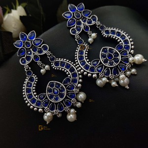 <b>Silver</b> Replicaa Earring Sliver Stone Work Dangler Earring Earrings With Girls Wear Casual Party Wear and Gifted - Product Image 5