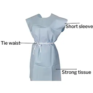 Gaun pasien cetakan kustom bahan poli/tisu OEM dress lembut & nyaman gaun pasien bernafas OEM
