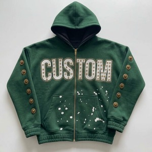 เสื้อฮู้ดซิปแบบหนาสั่งทำพิเศษสำหรับ OEM แขนเสื้อประดับเพชร ลายสาดสี สไตล์วินเทจ โอเวอร์ไซส์ สตรีทแวร์ - Product Image 2
