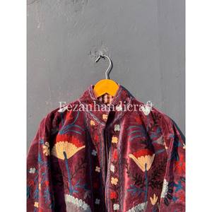 Unisex Suzani <b>Velvet</b> Jacket Floral Embroidery Jacket <b>Coat</b> Handmade Winter Jacket Uzbek Suzani Overcoat Boho Casual Jacket - Product Image 4