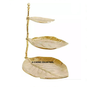 Palm Design créatif deux couches après-midi ménage assiette en bois aluminium métal Snack Dessert gâteau support - Product Image 5