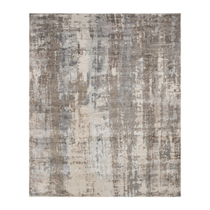 Tapis Uvenuti en laine et soie de bambou noué à la main, grande surface, motif abstrait ivoire, décoration intérieure bohème pour chambre et couloir, 8x10 pi, épaisseur de la pile 7-8 mm - Product Image 1