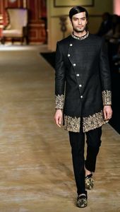 BEAUTIFUL--GOLD ZARI EMBROIDERY on BLACK SHERWANI WITH <b>PANT</b> DRESS & ALSO MATCHING SHOE WITH DRESS for PARTY-WEAR/WEDDING@ 2023 - Product Image 2