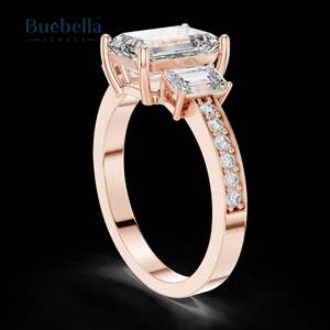 Gran oferta, anillo de compromiso de tres piedras Moissanite de corte esmeralda de Plata de Ley 925 Original para mujer, fiesta de boda - Product Image 6