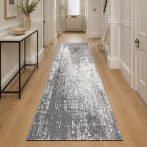Tapis de salon en chenille gris argenté à motif design imprimé numériquement, lavable en machine, antidérapant - RUGS DEPOT LXDP-0820 (vente en gros) - Product Image 5