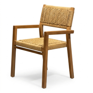 Chaise de salle à manger moderne en teck massif de qualité supérieure, Kaloka, avec dossier et assise tressés à la main, pour utilisation en restaurant, mobilier de salle à manger - Product Image 1