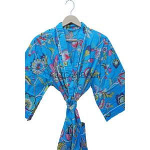 Bata de Baño Kimono Tradicional 100% Algodón para Mujer, Estilo Bohemio Hippie, Vestido Largo de Verano y Primavera con Estampado Floral, Nueva Ropa de Dormir - Product Image 4