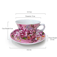 Tasse en céramique Shin Tai Yuan avec motif pivoine rose, impression par transfert d'eau, durable, lavable, vaisselle avec soucoupe