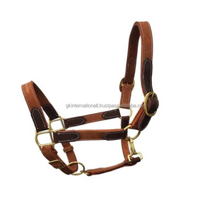 Cabestro de caballo clásico de cuero marrón, dos tonos, hecho a mano, en todos los tamaños personalizados, con hardware de latón sólido, precio al por mayor - Product Image 2