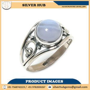 Anillo de joyería de plata de ley sólida 925 hecho a mano con piedras preciosas de ágata de encaje azul a la venta ODM OEM proveedor mayorista joyería - Product Image 2