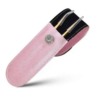Wholesale Stainless Steel Gold Plated Eyelash Extension Tweezers <b>Kit</b> with PU Leather Case for Professional Beauty Use - Product Image 1